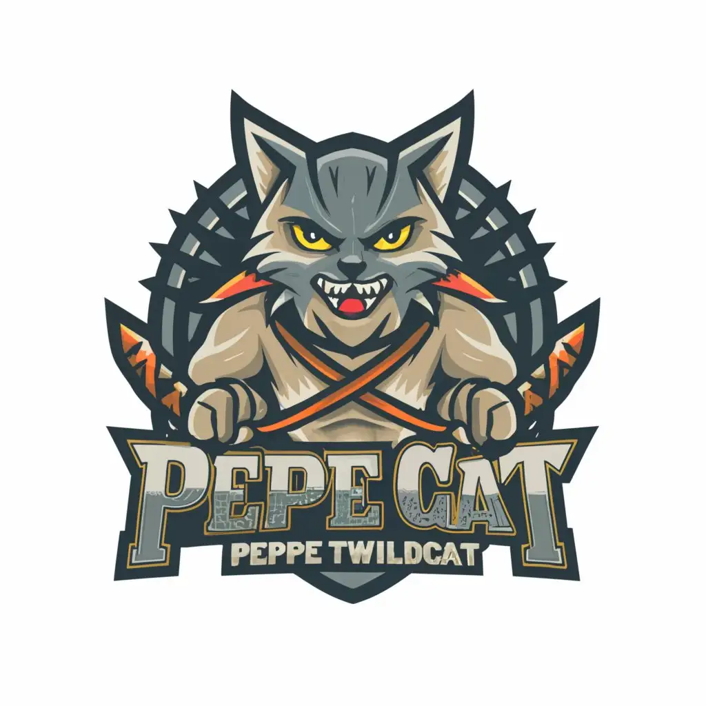 a logo design,with the text "PeppeTheWildCat", main symbol:Cat warrior,Moderate,be used in Technology industry,clear background