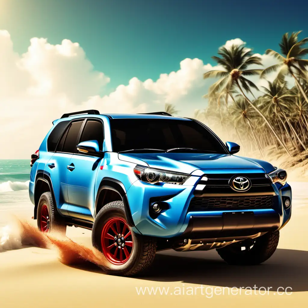 создай красивую машину Toyota на фоне пляжа