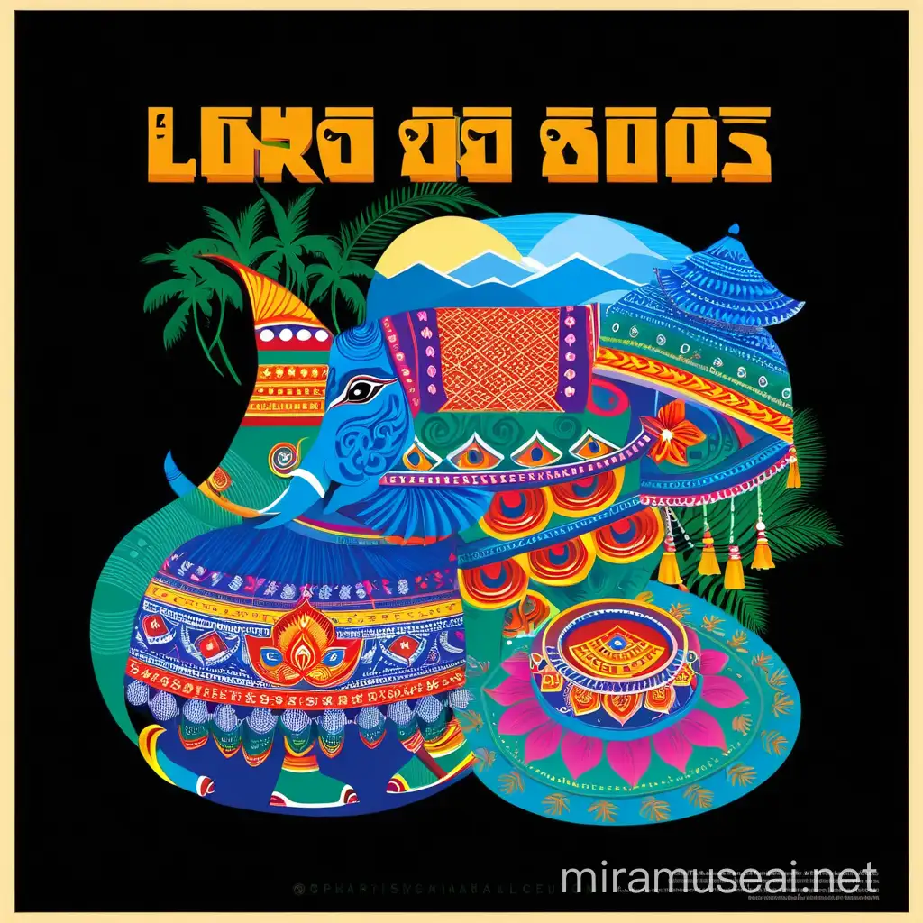 Add more of  kathakali theyyam elephants and a lote of nature views from kerala and make it intoa different abstract shape like all the above mentioned elements embedded
 in the shape of an elephant