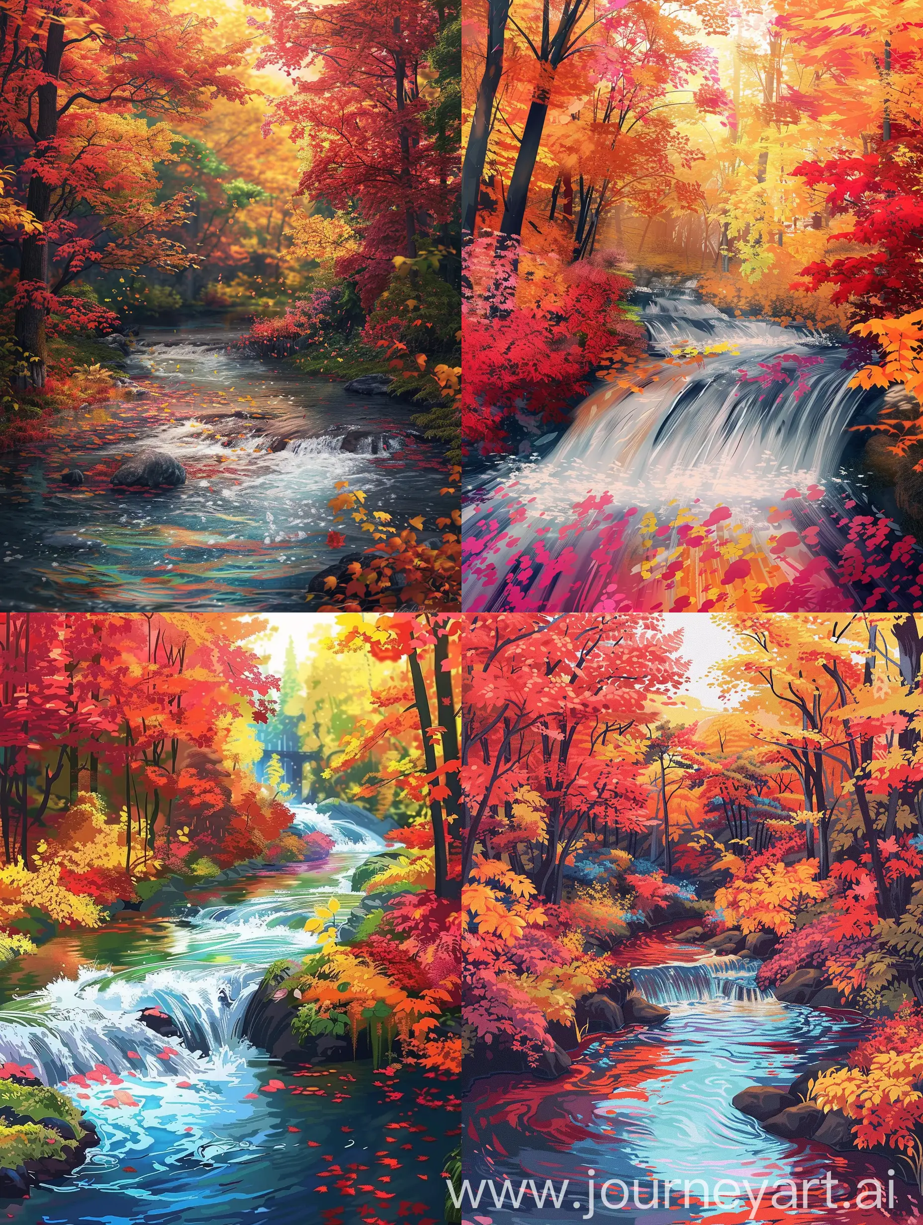 Anime-Style-Autumn-Scene-with-Flowing-Water-and-Colorful-Foliage