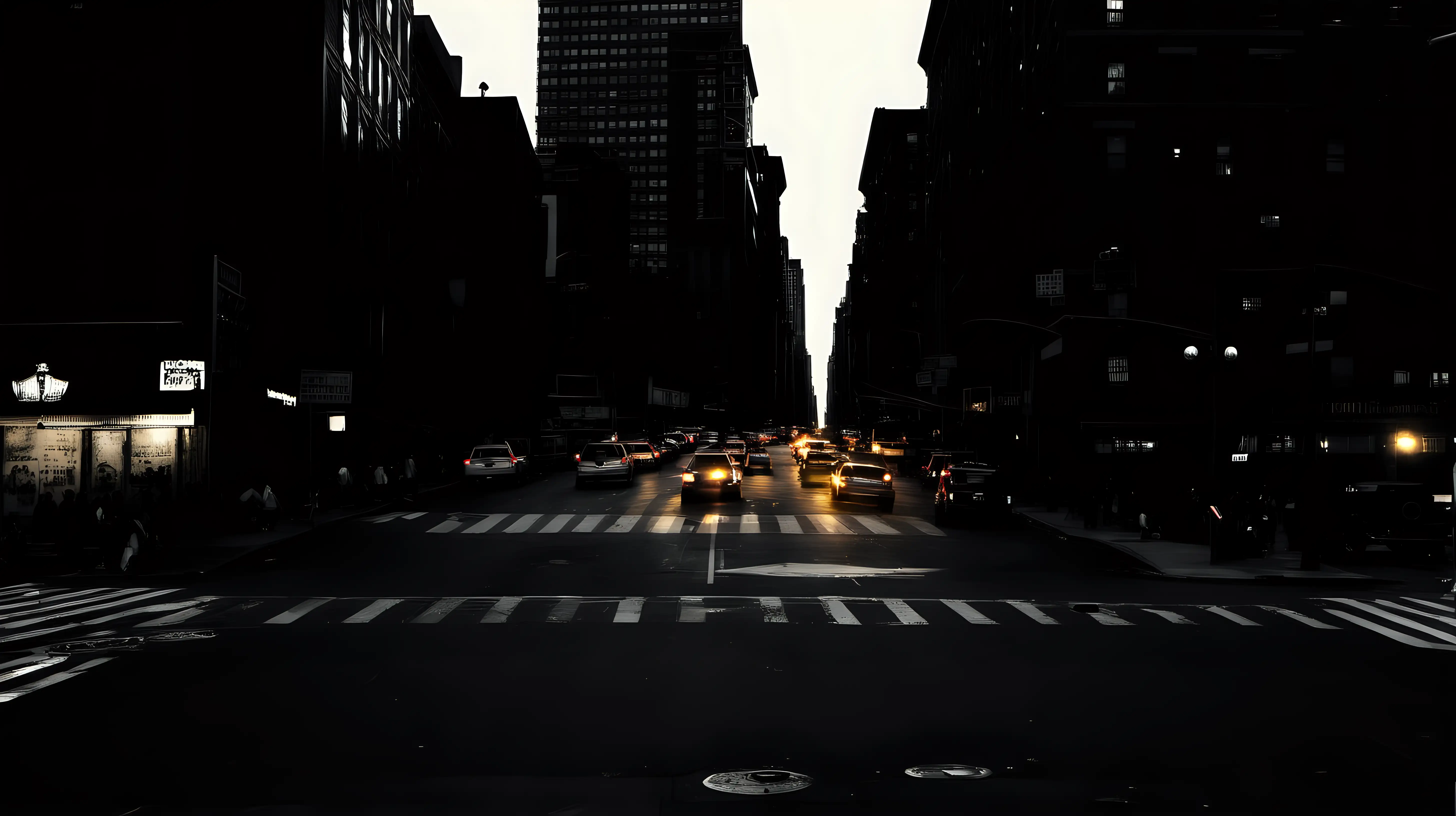 Vintage New York Street Scene with Soft Lighting and Sparse Traffic