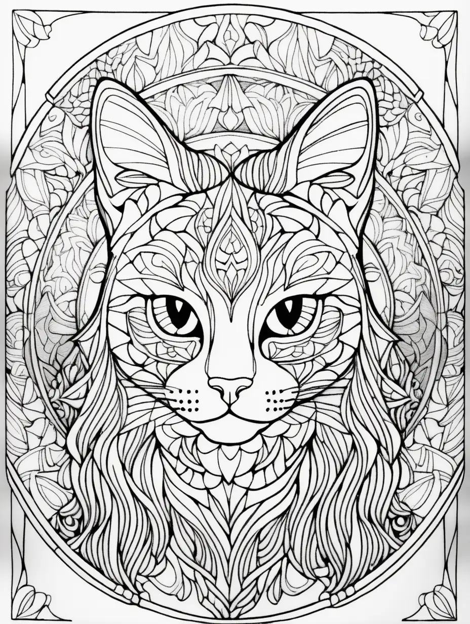 Mirrored Mandala Cat Coloring Book for Stress Relief and Relaxation