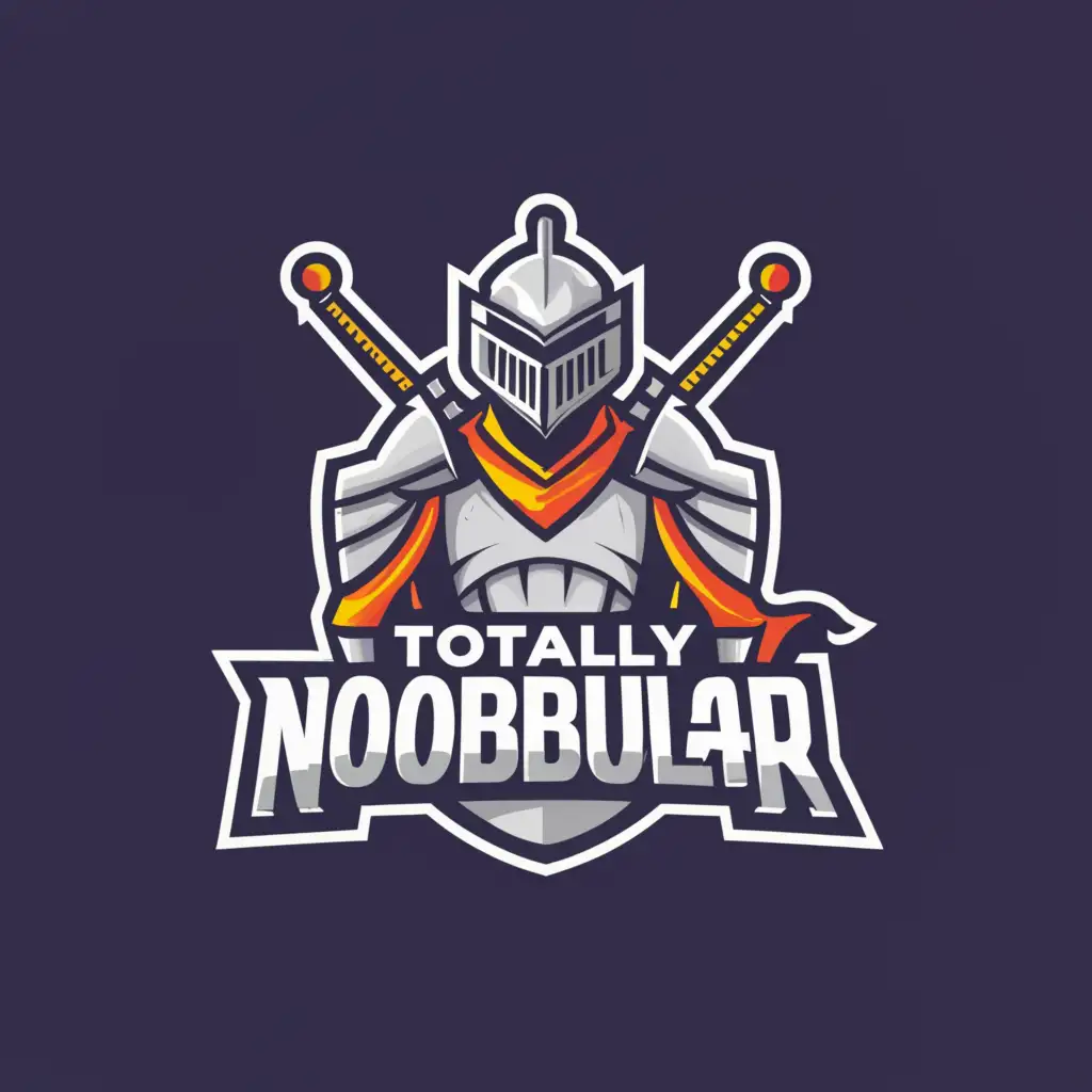 a logo design,with the text "TOTALLY NOOBULAR", main symbol:a knight dropping his sword in a duel,complex,clear background