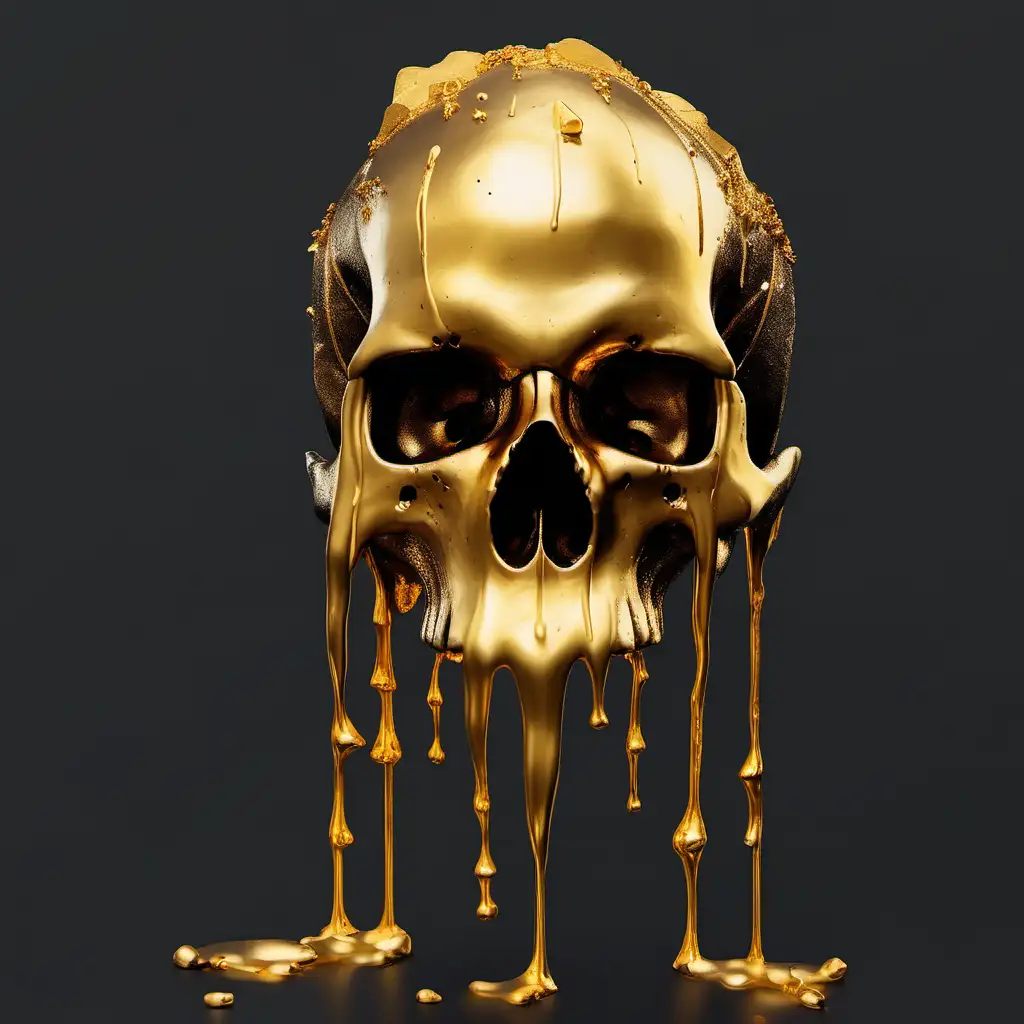 skull dripping with 24k gold on fire