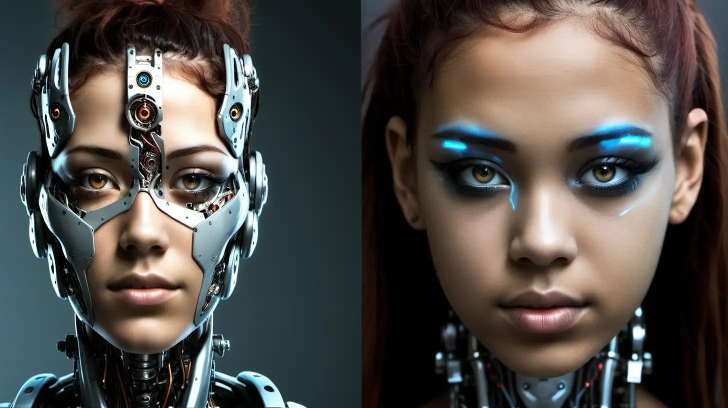 Beautiful Cyborg Woman with a Futuristic Face