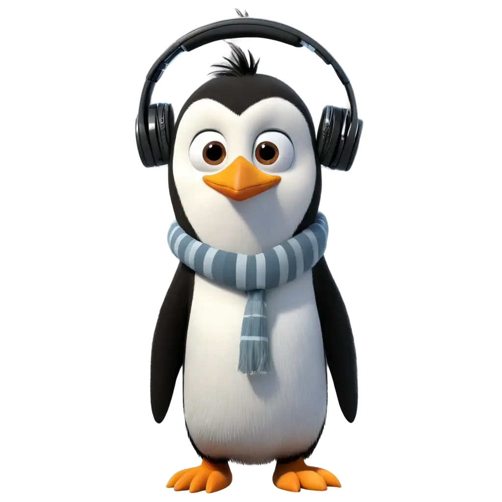 cartoon penguin with headphones