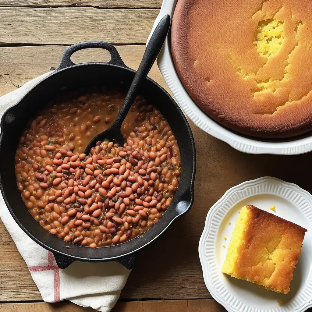 Rustic West Virginia Dinner Beans and Cornbread in Country Kitchen