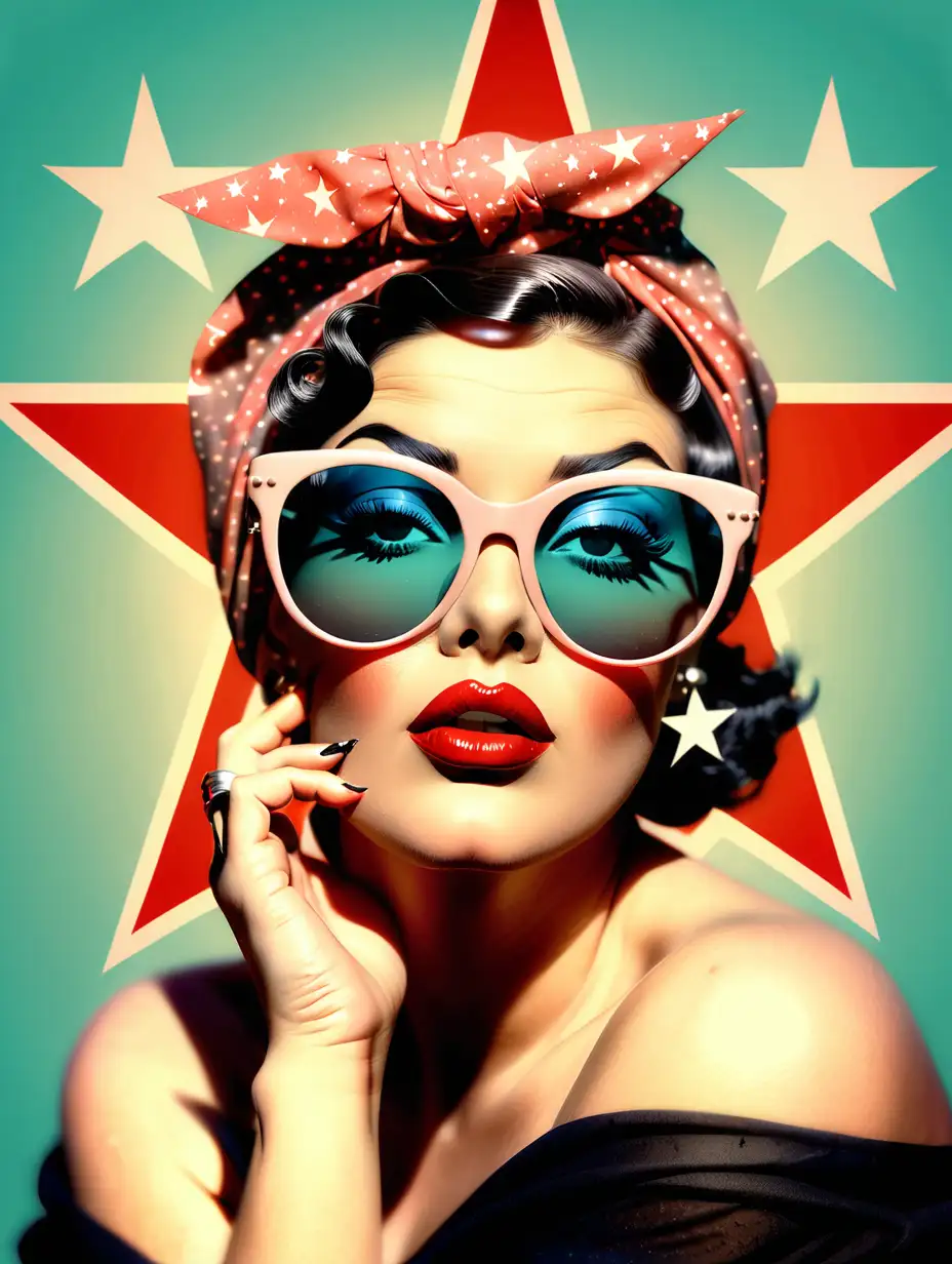 Vintage Hollywood Pinup Woman with Sassy Pose and Retro Accessories