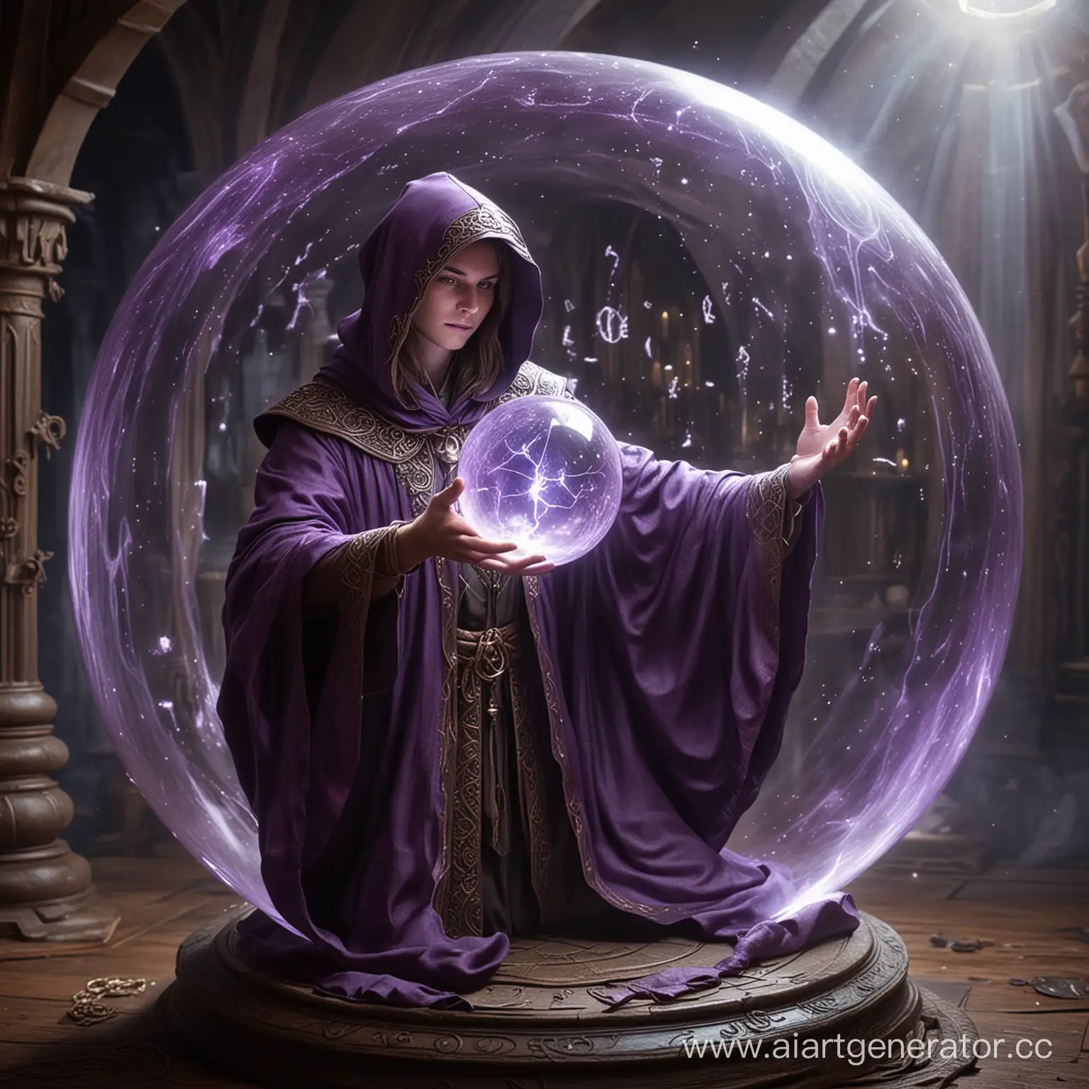 Mystical Mage Casting Enchantment on Glowing Sphere with Runes | AI Art ...