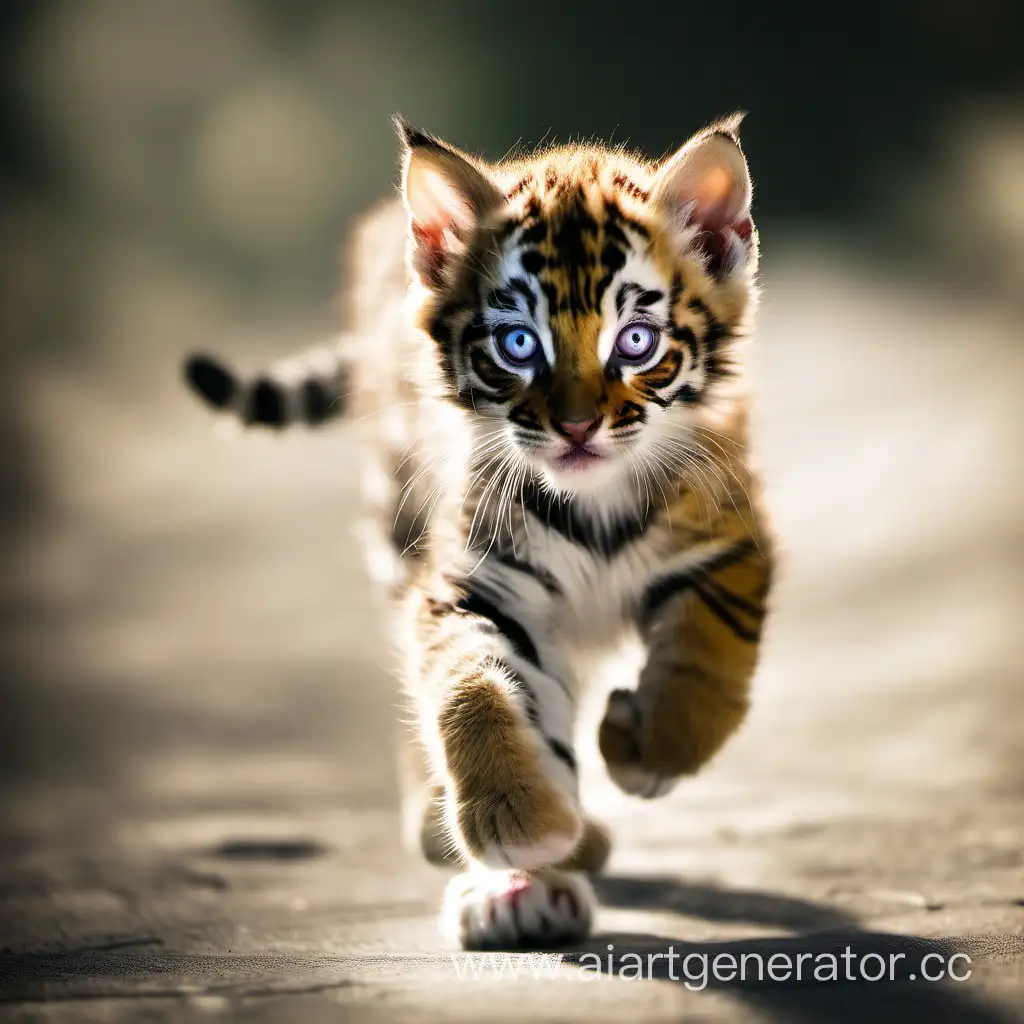 a charming young kitten strides forward with tiger eyes