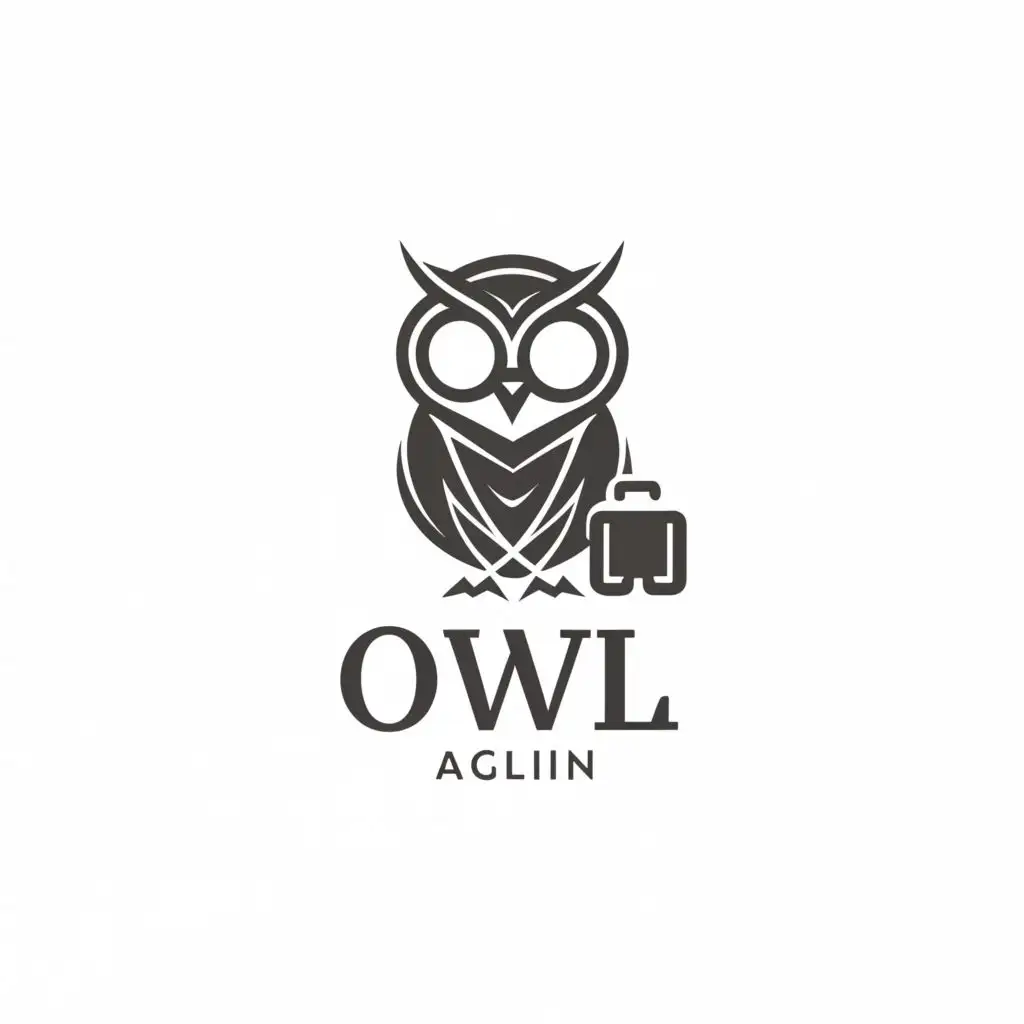 a logo design,with the text "owl ", main symbol:owl wearing suit and holding luggage. ,Moderate,clear background