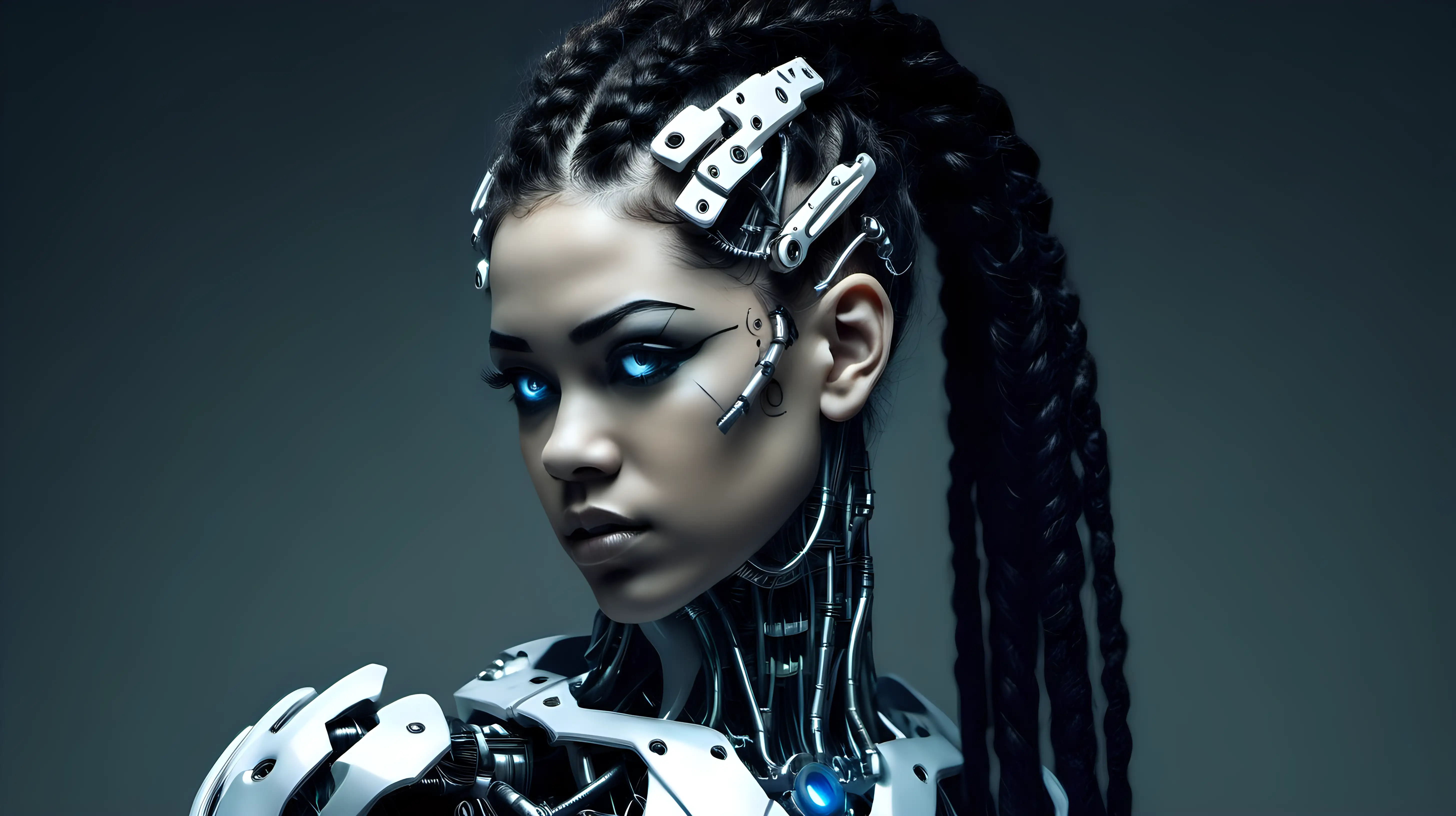 Stunning 18YearOld Cyborg Woman with Mesmerizing Dark Braids