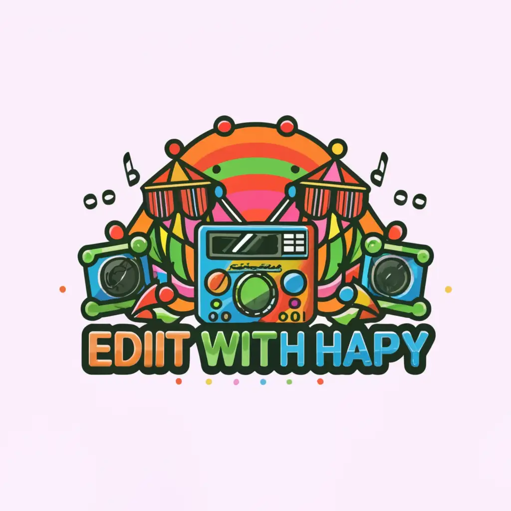 LOGO-Design-For-EditWithHappy-Retro-Music-Disk-with-Carnival-and-90s-Vibes