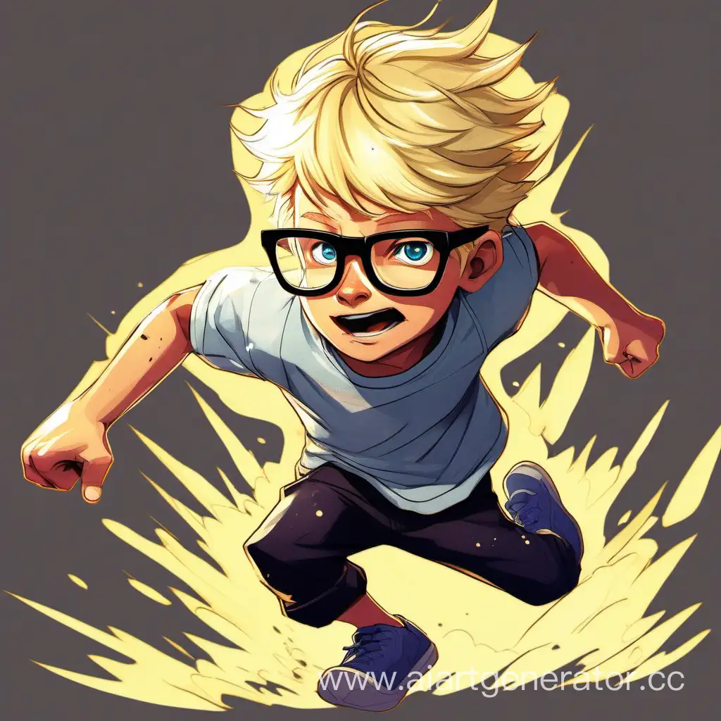 A BLOND BOY WITH GLASSES, A BAD SHIRT, RUNS IN THE GAME full guys