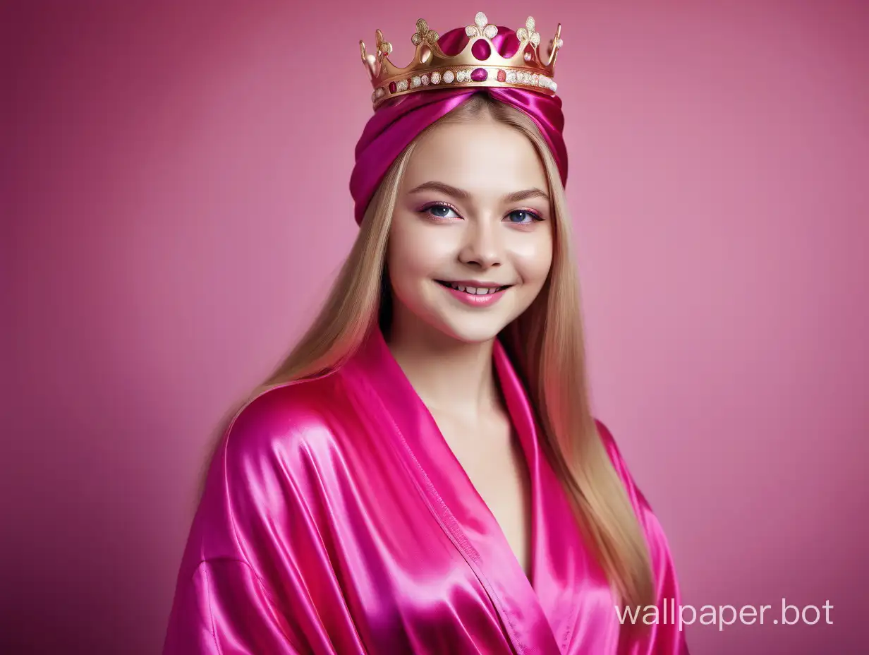 Glamorous-Young-Queen-Yulia-Lipnitskaya-in-Pink-Fuchsia-Silk-Robe