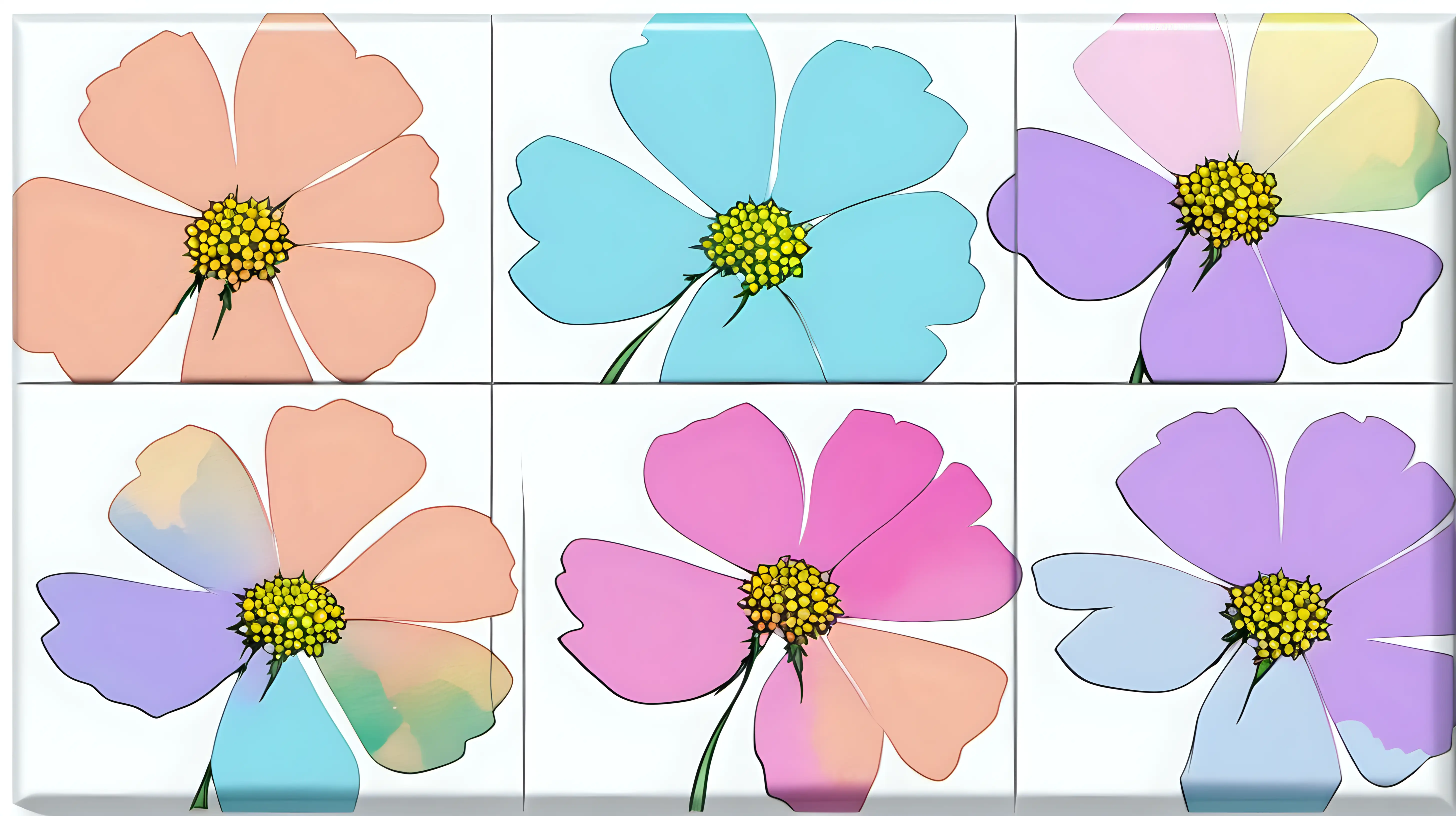 Pastel Watercolor Candytuft Flower Clipart on White Background Andy Warhol Inspired Tile