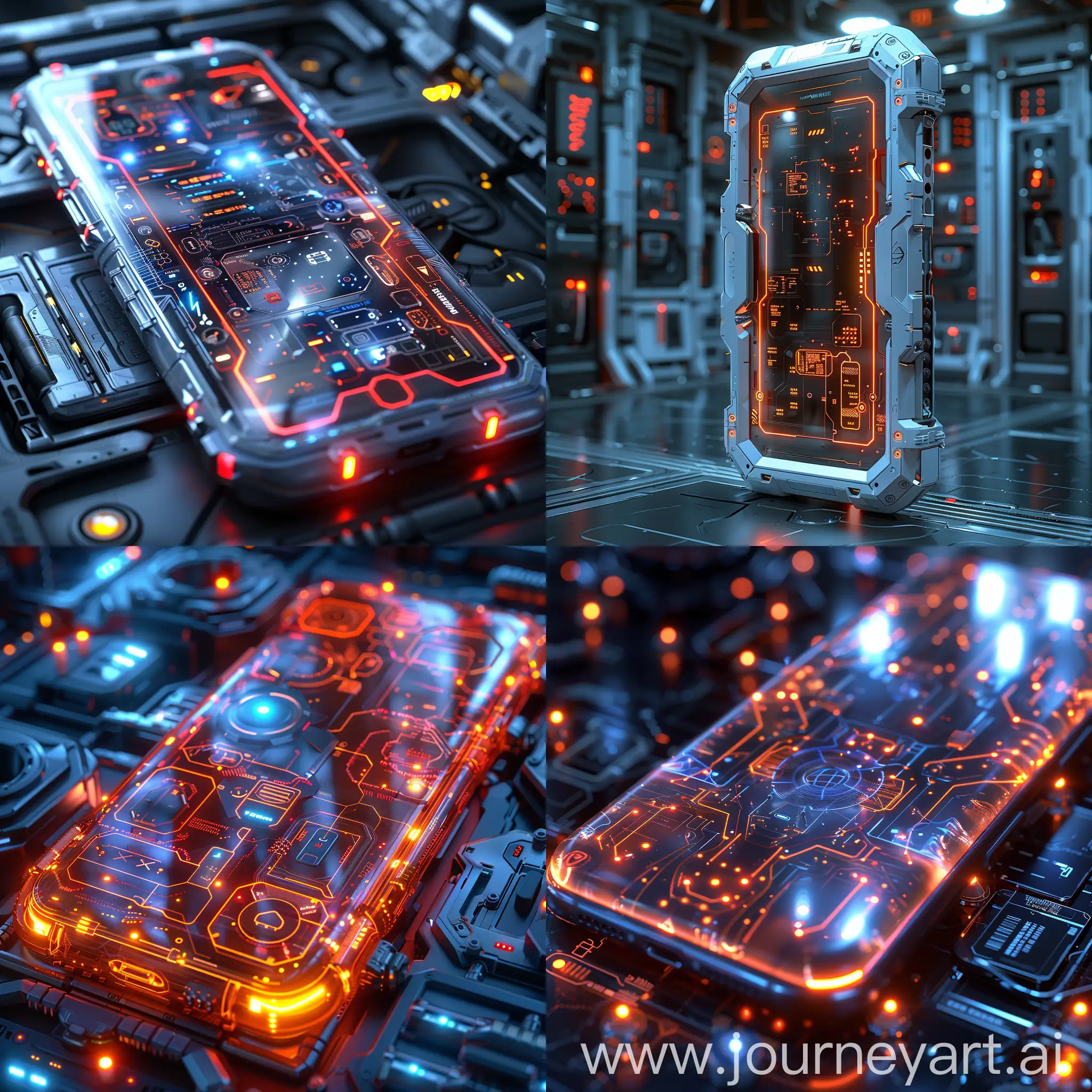 Futuristic smartphone, futuristic style of high tech, futuristic style of carbon footprint protection, octane render --stylize 1000