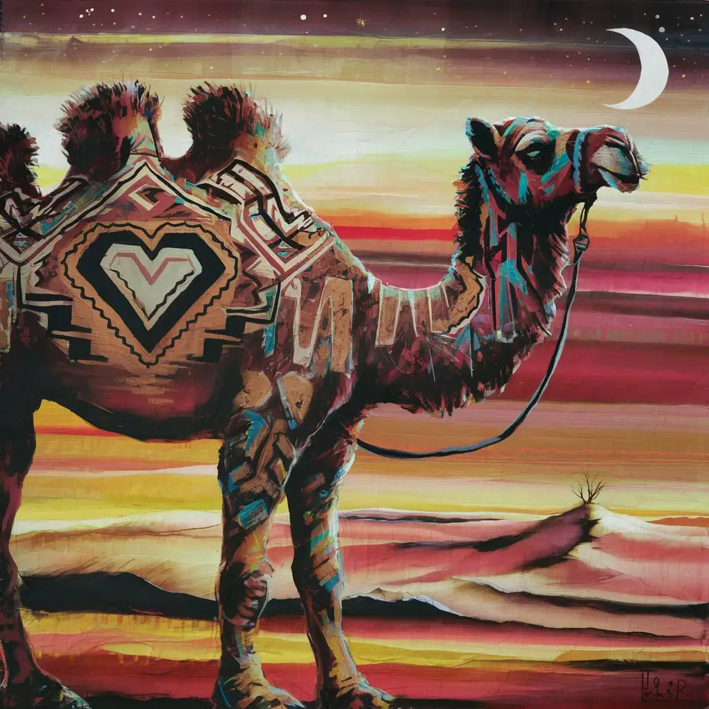 Southwest Native American Symbol Hopi Heart Lone Symbol on Camel Painting