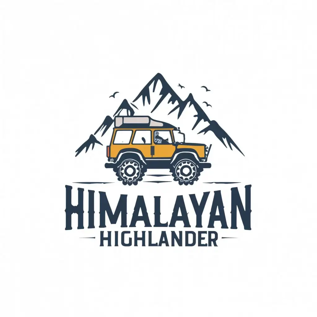 LOGO-Design-for-Himalayan-Highlander-Majestic-Mountains-and-4x4-Jeep-Silhouette-with-Adventure-and-Travel-Elements