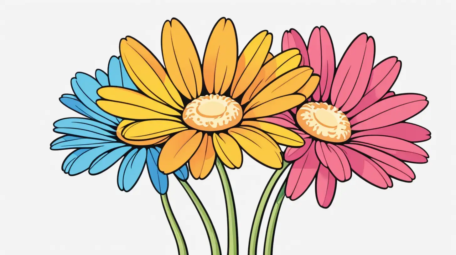 Two Colorful Cartoon Daisies on White Background