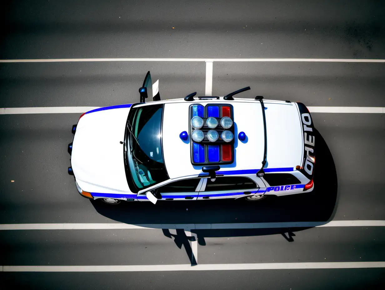 Police Car Aerial View in Realistic Scene
