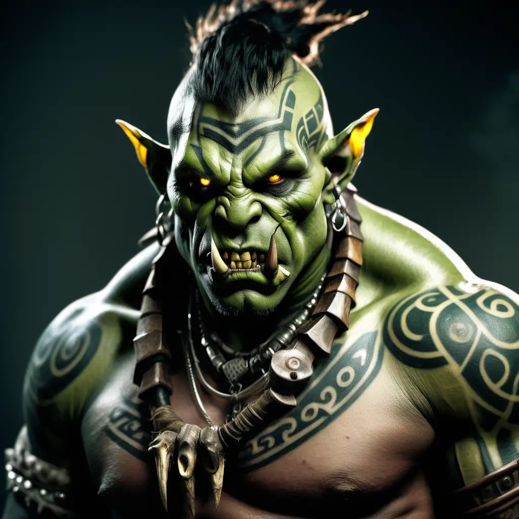 Aggressive Orc Warrior with Tribal Tattoos and Piercings