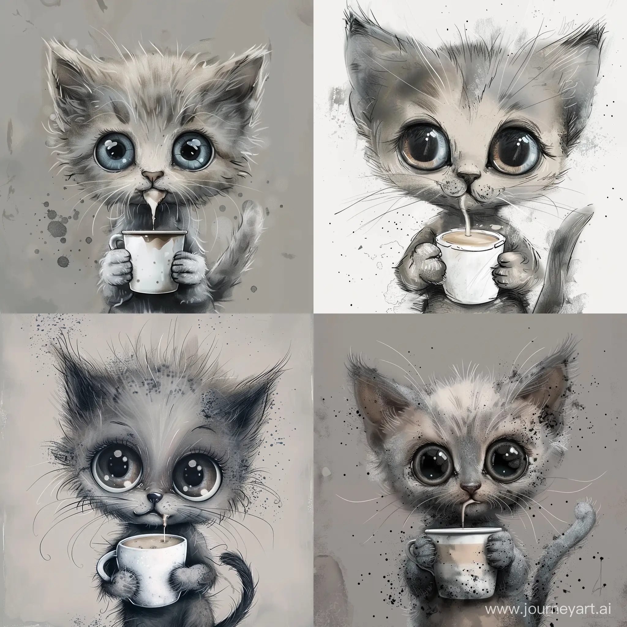 Adorable-Kitten-Holding-a-Latte-Cup-and-Childs-Drawing