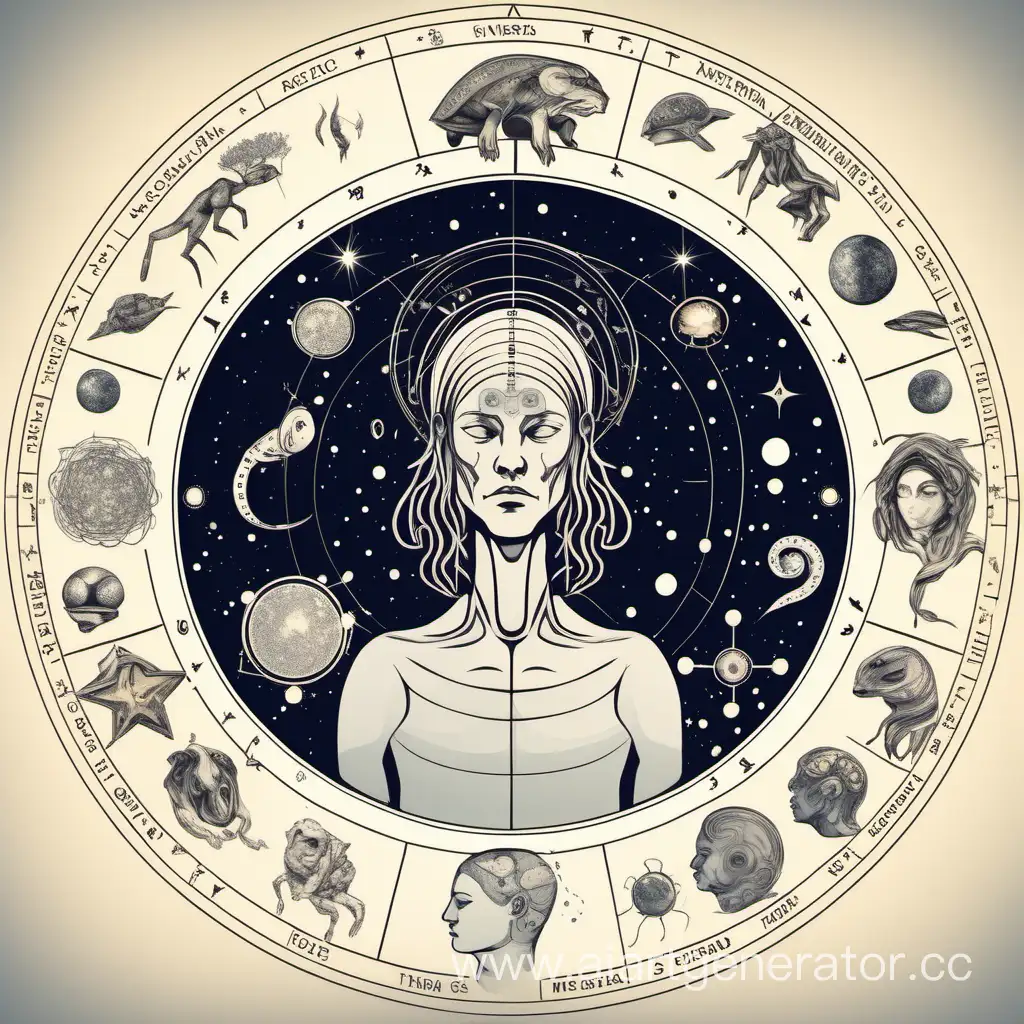 neural space astrologist with zodiac signs around the head