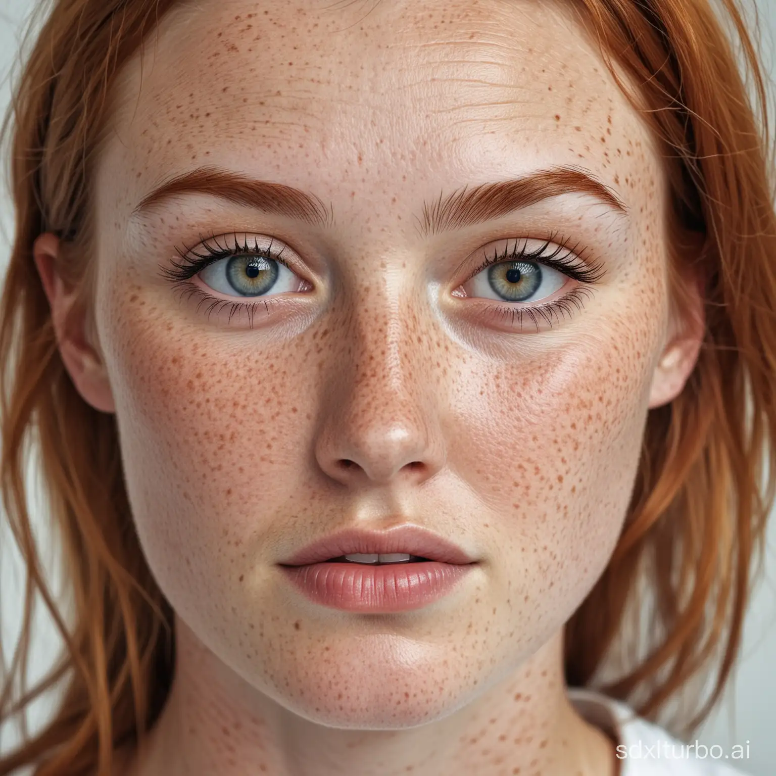 1 beautiful Scandinavian woman with freckles.