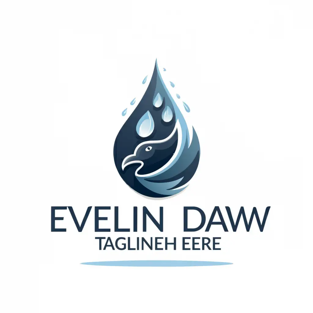 a logo design,with the text 'Eveline Daw', main symbol:crow head inside dripping water droplet, cold colors, minimal ink brush strokes,Moderate,be used in Entertainment industry,clear background