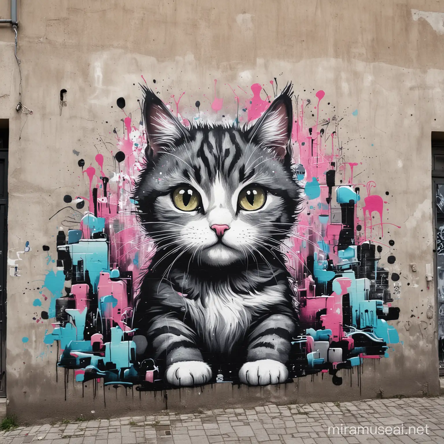 Urban Street Art Graffiti Cat in Vibrant Colors