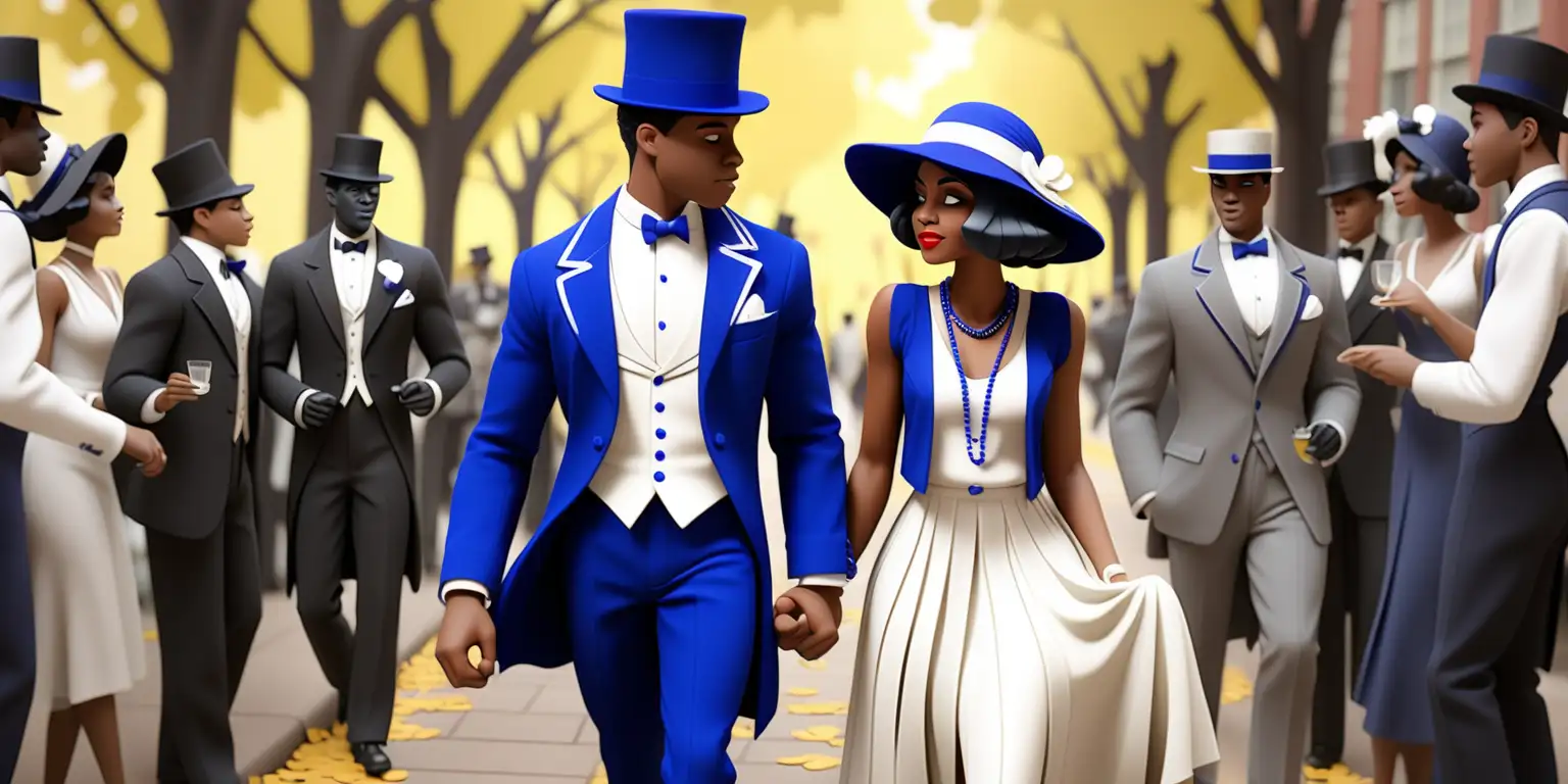 Animated Lovers Stroll for 2024 Founders Day Brunch Program in Royal Blue and White Attire