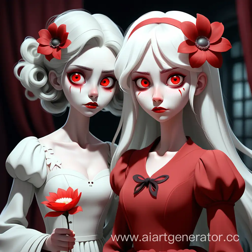 Enchanting-WhiteEyed-Girl-in-Red-Dress-with-Ghostly-Companion