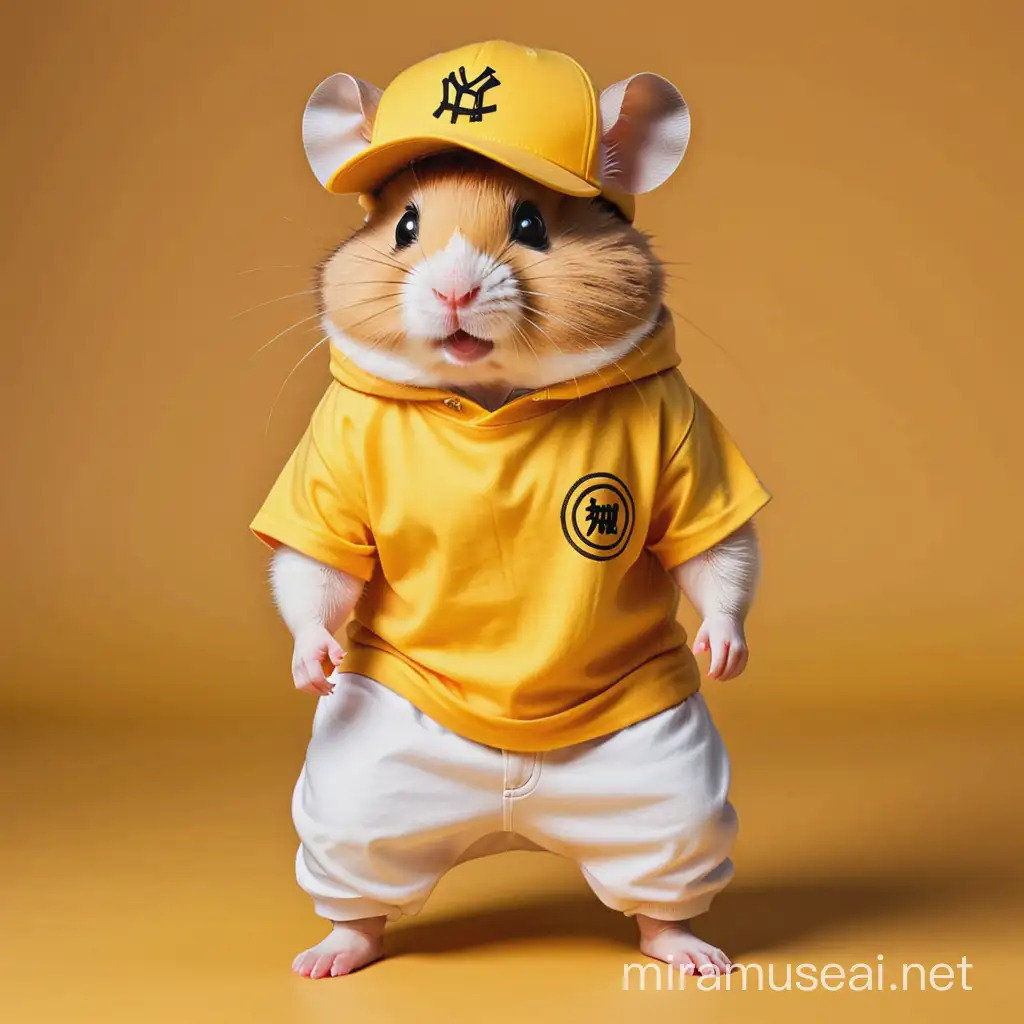 The hamster yellow t-shirt and yellow cap hip hop 