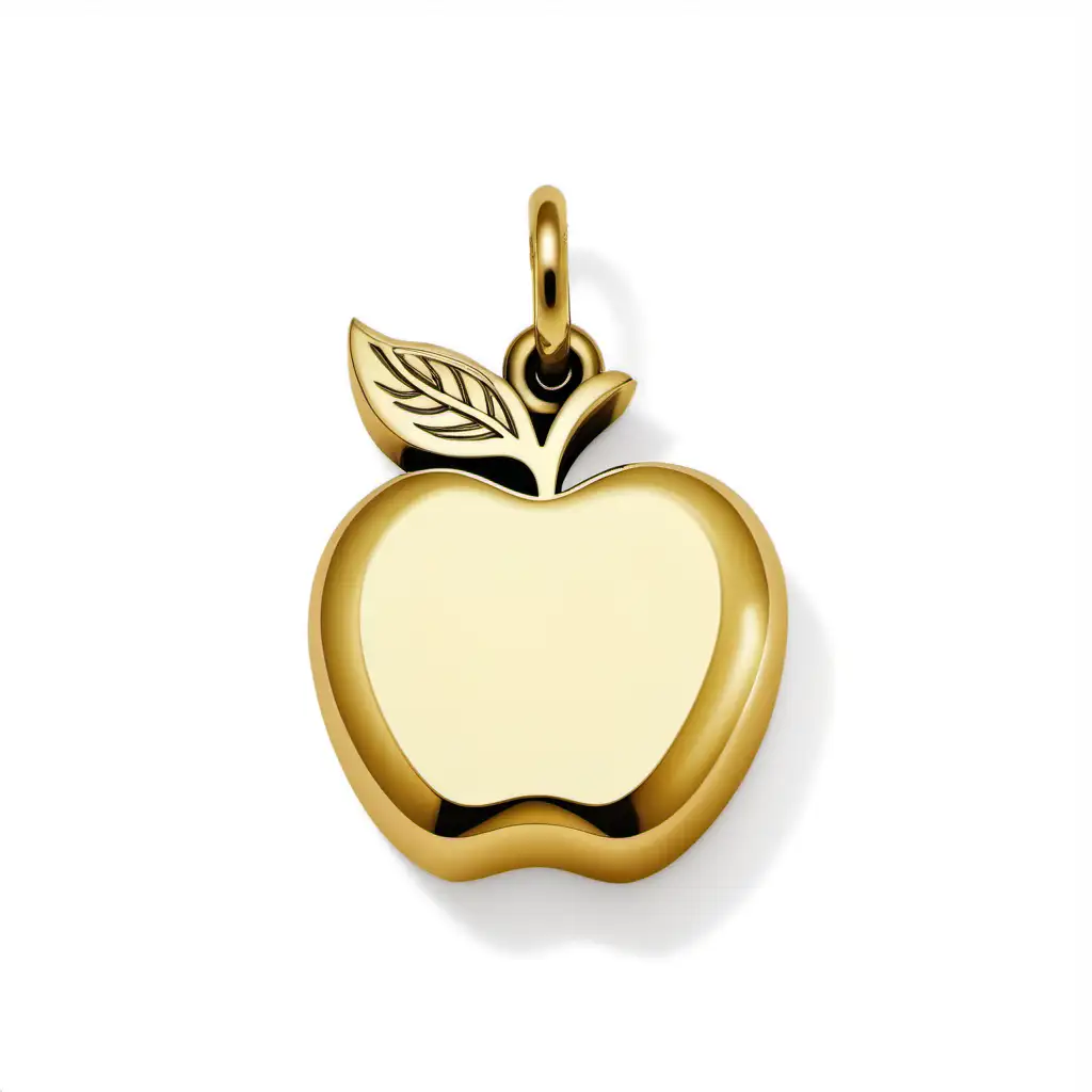 Gold Engraved Apple Charm Pendant on White Background