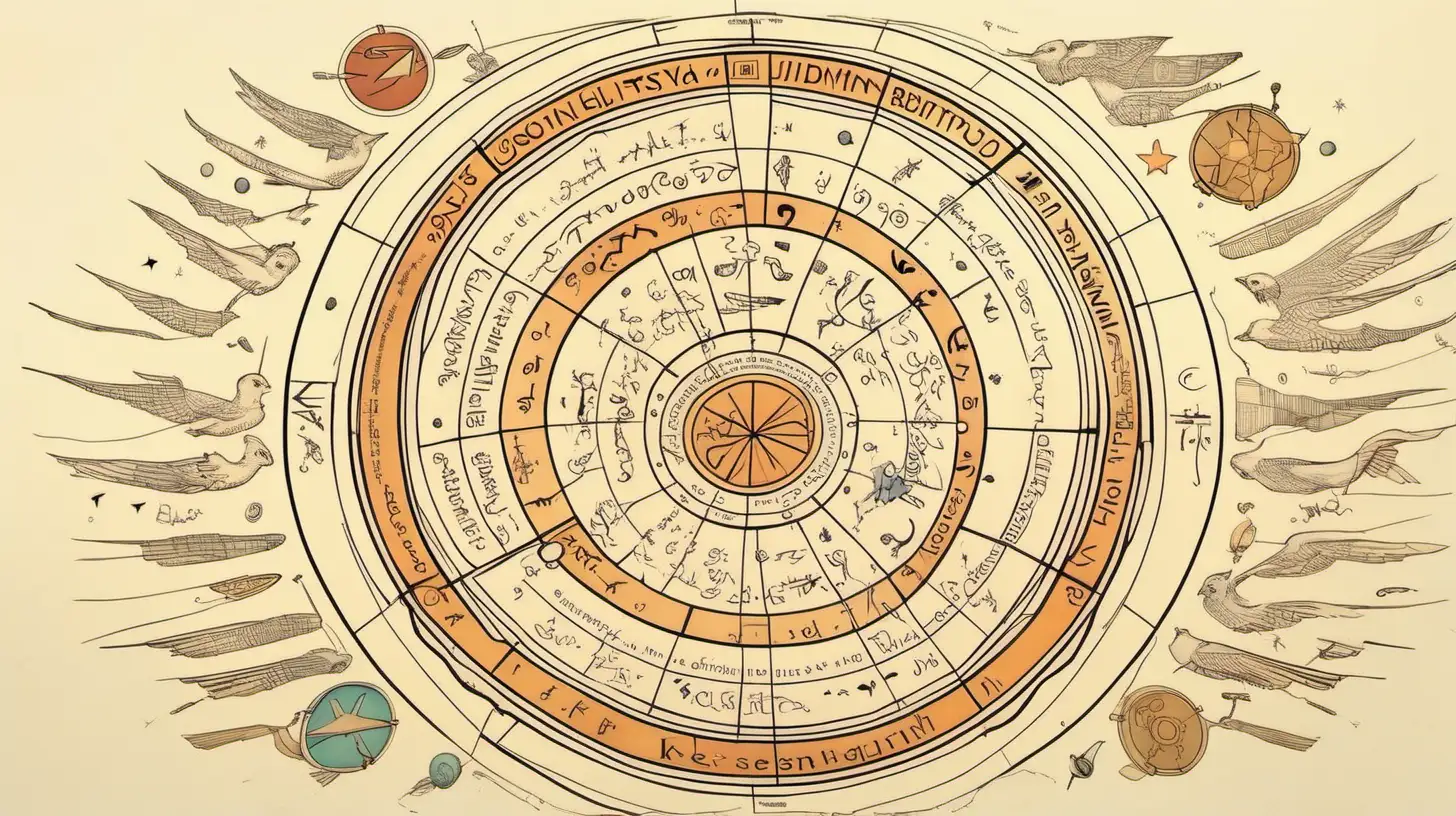Celestial Insights Astrological Wheel with Enigmatic Expressions
