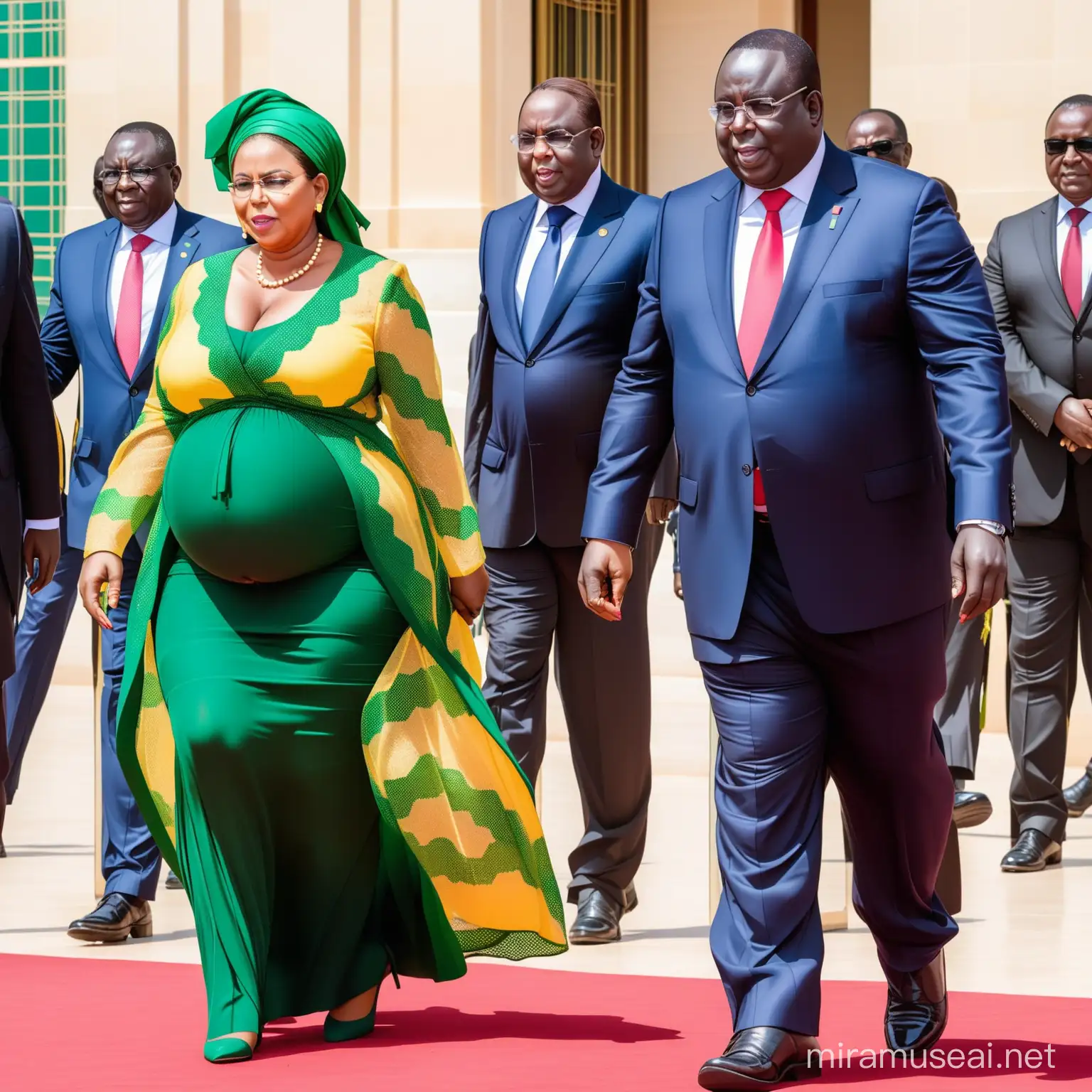 le président du Sénégal Macky SALL avec son gros ventre et sa femme entrain de quitter le palais présidentiel