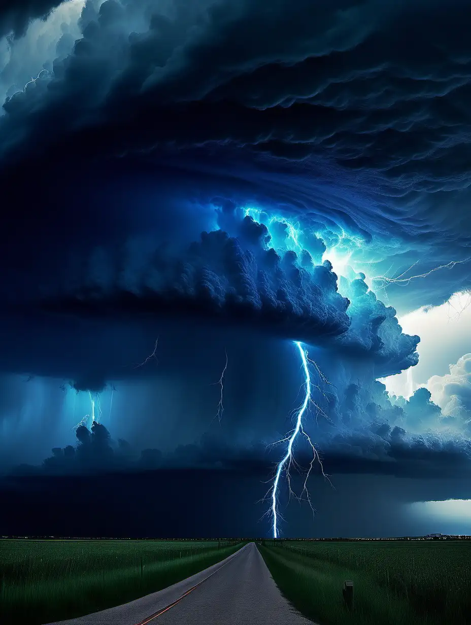 A hyper realitic photo a blue thundering storm