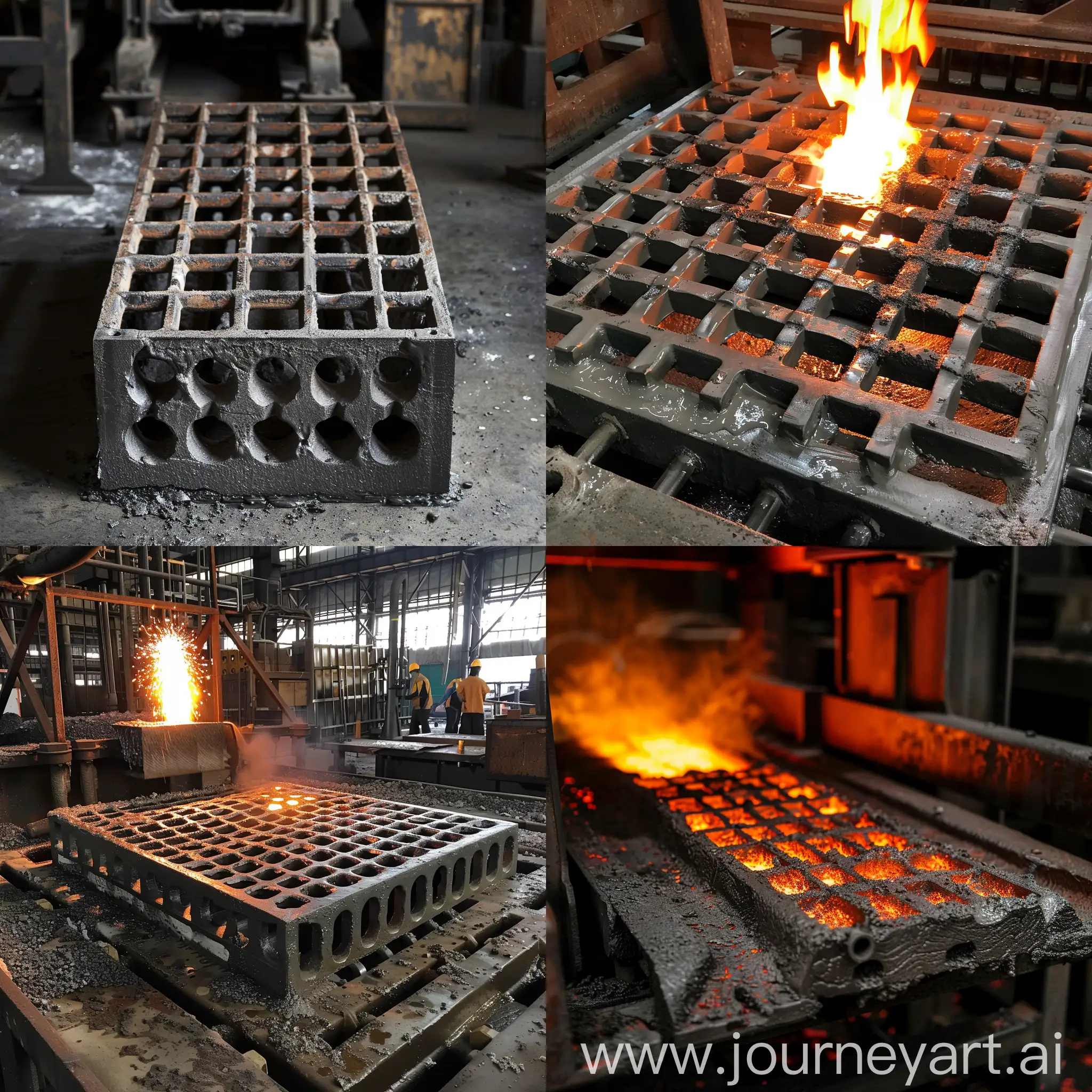 Industrial-Metal-Casting-Process-Cremator-Grating-at-Factory