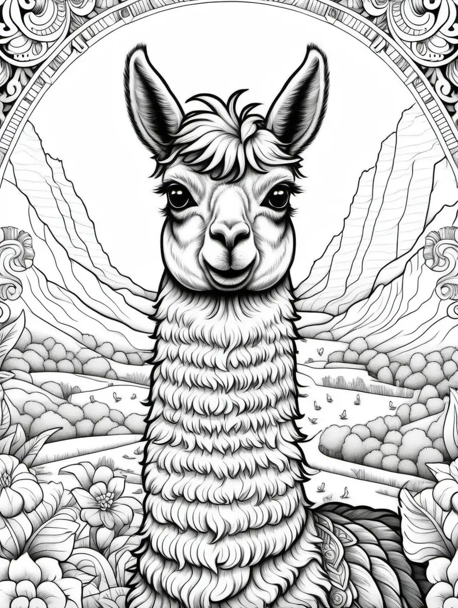 Detailed Llama and Chicken Adult Coloring Book with Vivid Colors