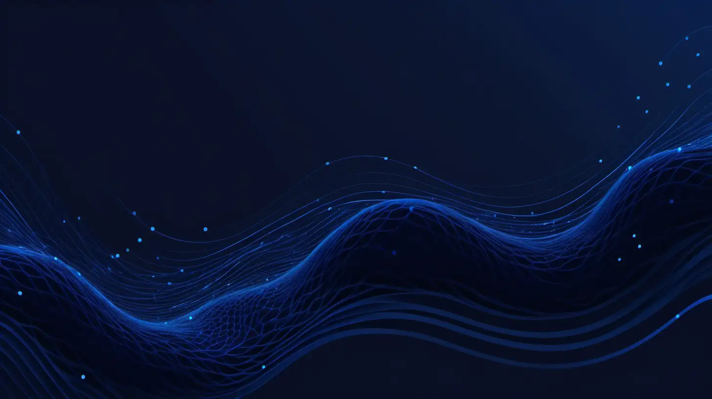 Background for a powerpoint slide. dark blue theme. waves in a neural network