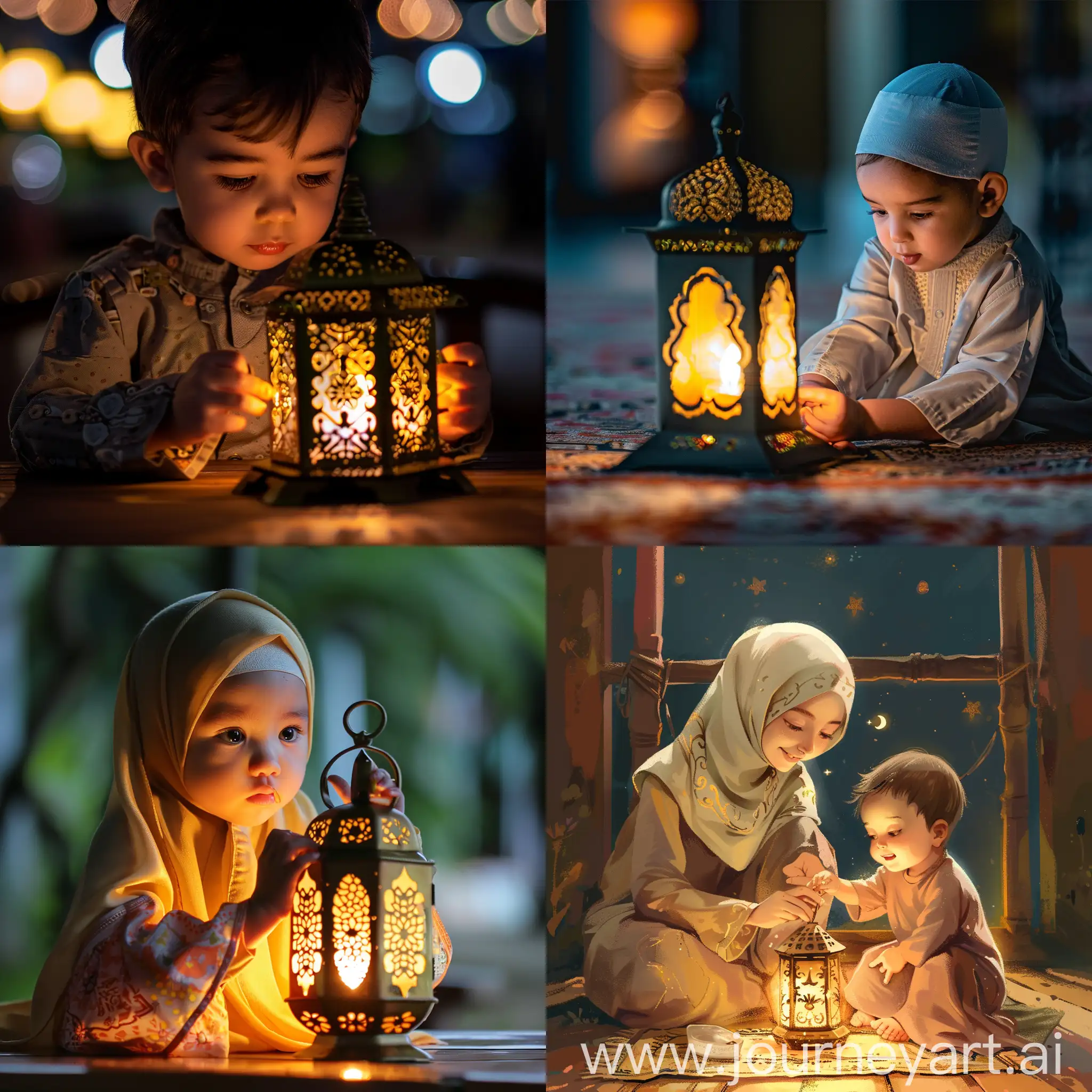 تهنيه بشهر رمضان 
وصوله طفل يعمل فانوس
