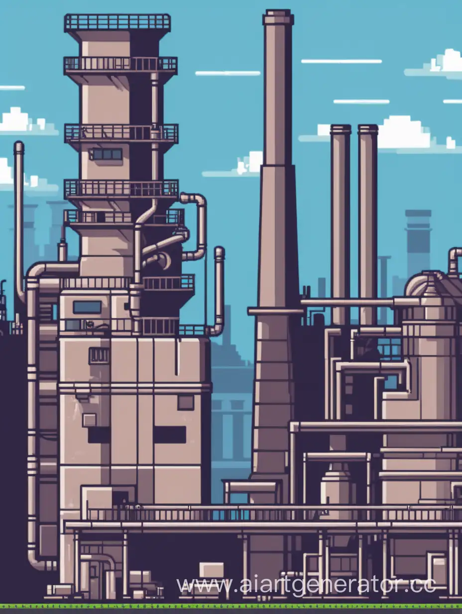 пиксельное изображение завода стоящем на заднем фоне