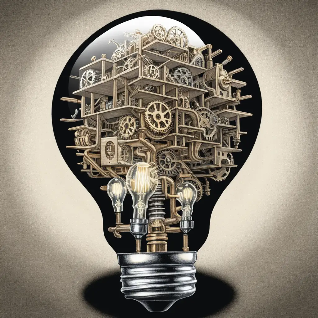 EscherInspired Clockwork Lightbulb Art