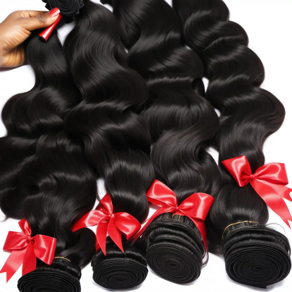 Exquisite Virgin Hair Bundles with Red Rose Accents on Textured Floor