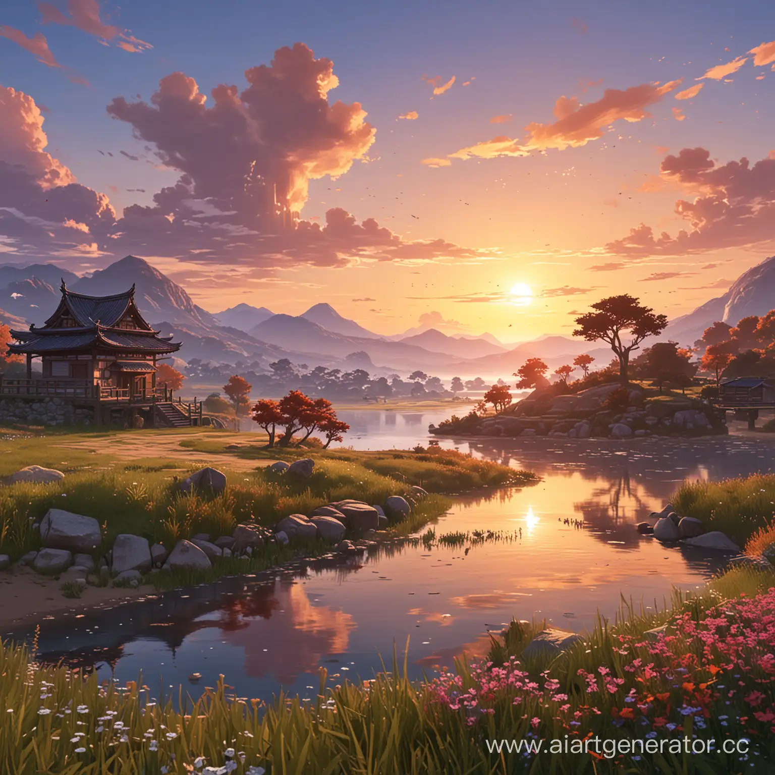 Realistic-Genshin-Impact-Landscape-at-Sunset