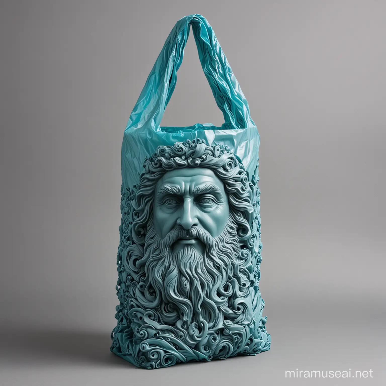 Poseidon and Marine Life with Recycled Plastic Bags