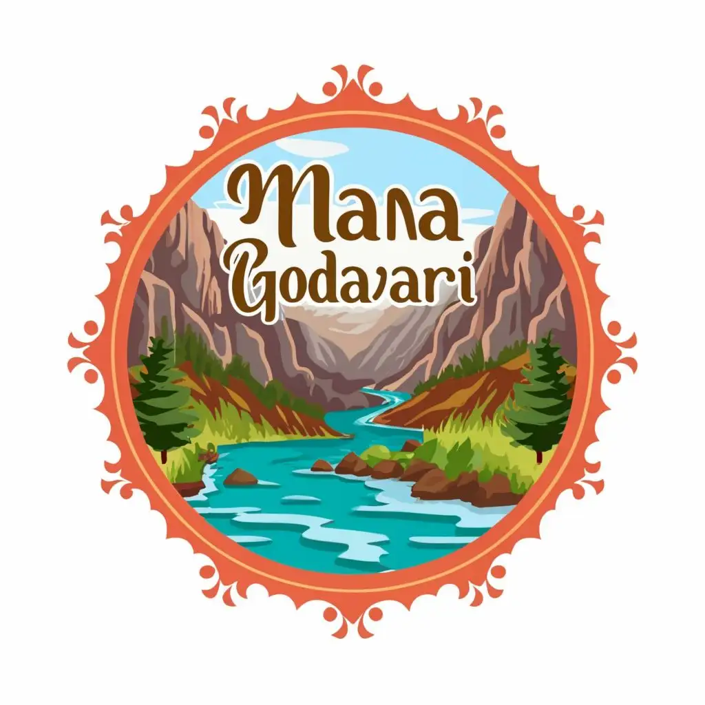 logo, mountains and rivers and trees, with the text "mana godavari official", typography, be used in Travel industry