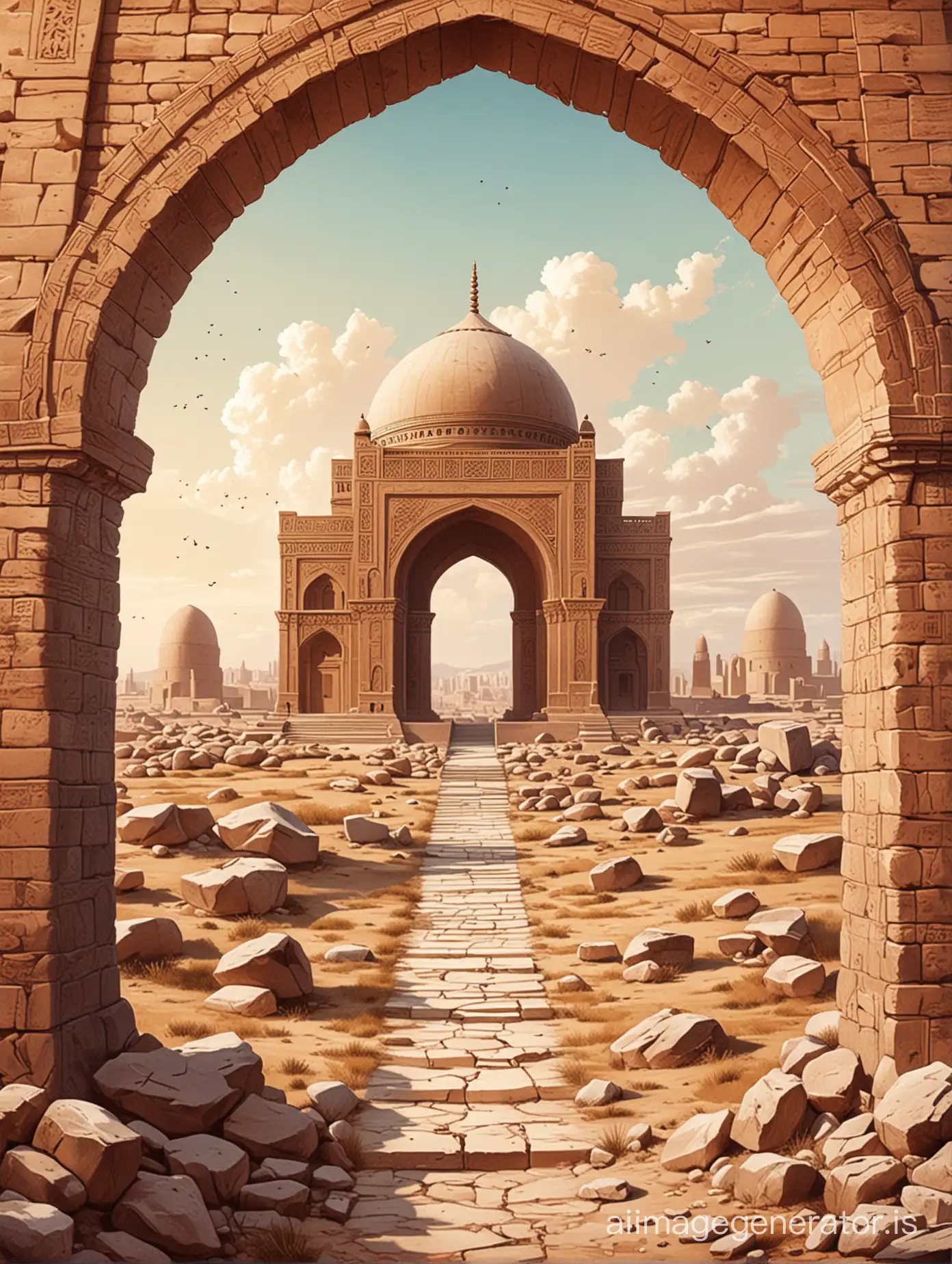 Illustration for a book cover.  Eastern historical monument for background
