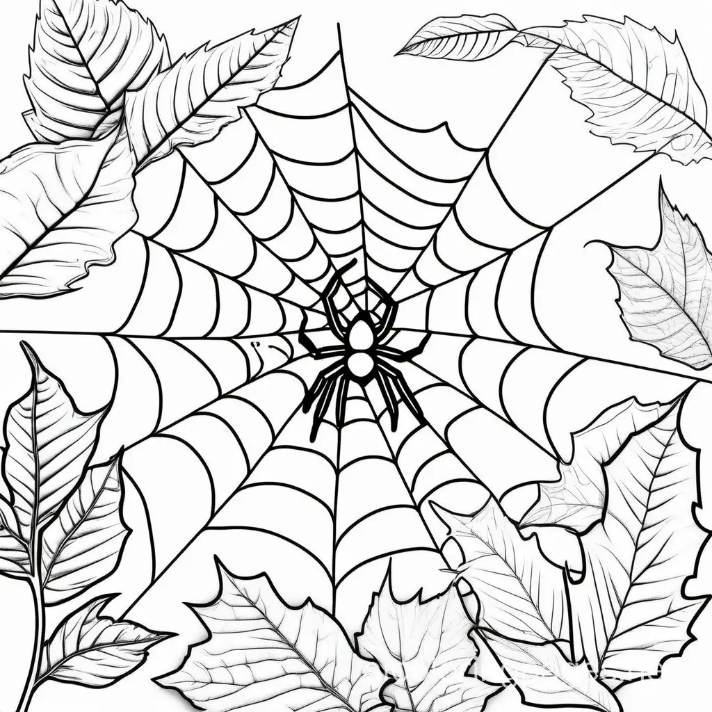 spider on leaf, garden, Coloring Page, black and white, line art, white background, Simplicity, Ample White Space. The background of the coloring page is plain white to make it easy for young children to color within the lines. The outlines of all the subjects are easy to distinguish, making it simple for kids to color without too much difficulty